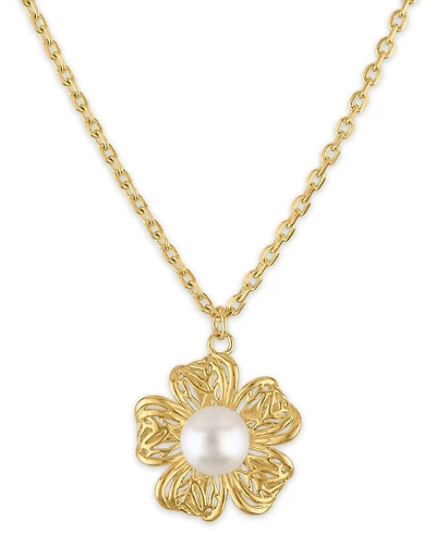 Macy's Cultured Freshwater Pearl (6mm) Flower Pendant Necklace in 14k Yellow Gold Over Sterling Silver