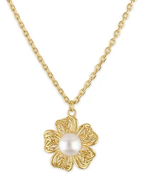 Macy's Cultured Freshwater Pearl (6mm) Flower Pendant Necklace in 14k Yellow Gold Over Sterling Silver