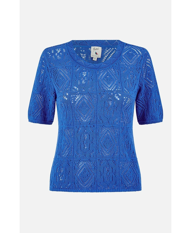 Yumi Women's Cotton Crochet Knitted Top
