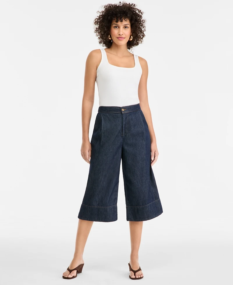 I.n.c. International Concepts Women's Cropped Denim Wide-Leg Pants, Macy's Exclusive