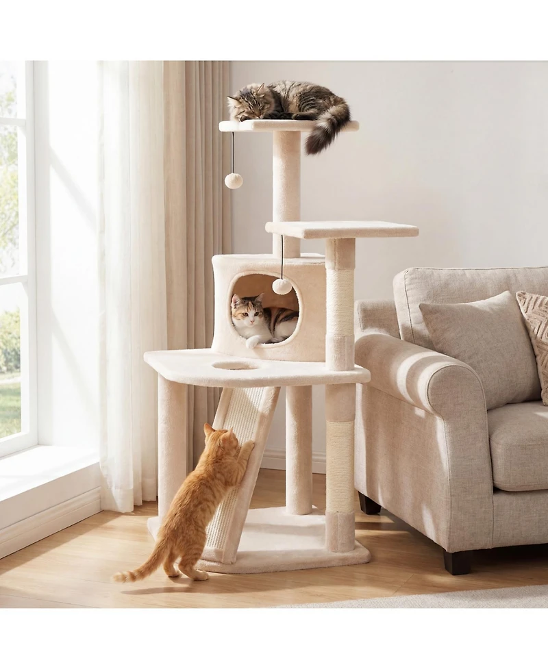 Cozito 44 in Tall Kitten Tower with Condo and 2 Plush Perches, Beige