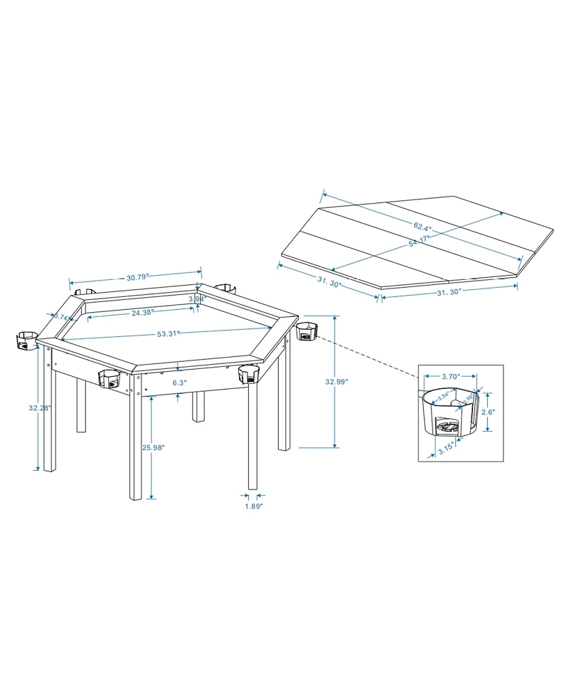 Rainsken 2-in-1 Dining and Gaming Table, with Cup Holders, Removable Top, for 4-6 Players, Non-Slip Play Mat, Solid Wood Legs