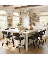 gaomon Set of 8 Rustic Black Bar Stools, 26" Counter Height with Soft Back, Arms and Footrest, Heavy Duty Metal Frame
