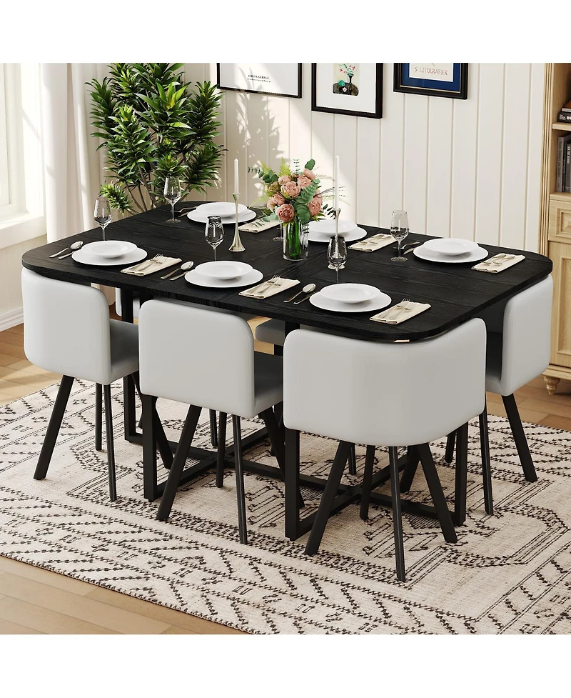 Streamdale Furniture 7piece Dining Set: Table, 6 Pu Chairs