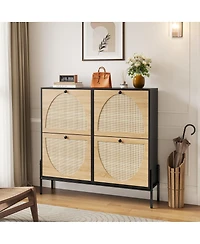 Streamdale Furniture Rattan Shoe Cabinet, 4-Door Flip