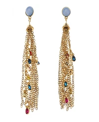 Nicole Miller Gold-Tone Blue Stone Stud Dangle Earrings