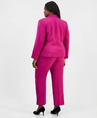 Kasper Plus Size Notched Collar One Button Blazer Straight Leg Pants