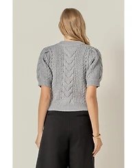 English Factory Women's Puff Sleeve Cable Sweater Top