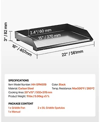 Mecale Carbon Steel Griddle Plate, 22" x 16", Flat Top for Bbq Grill and Teppanyaki, Portable for Camping