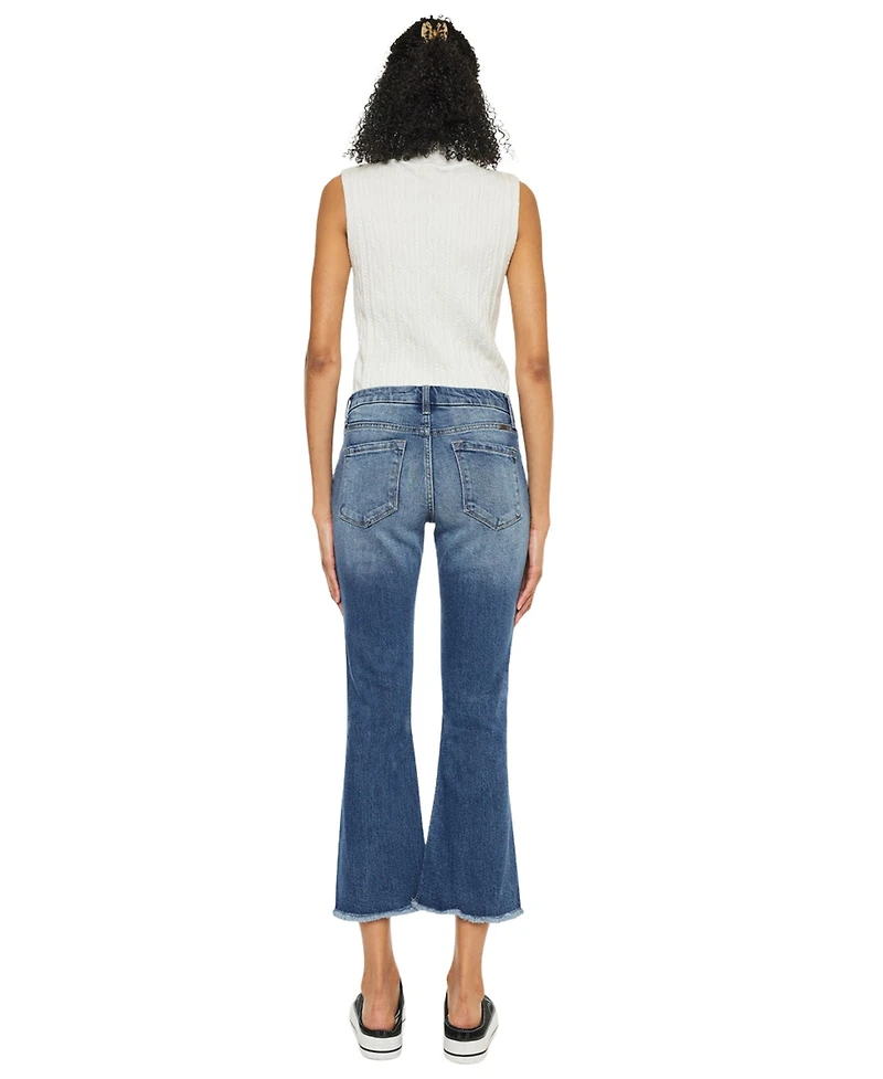 KanCan Women's Aida Mid Rise Cropped Flare Jeans