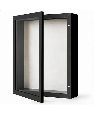 Yigii 8x10 Rustic Shadow Box Frame: Magnetic Door, Linen Back, Glass Cover