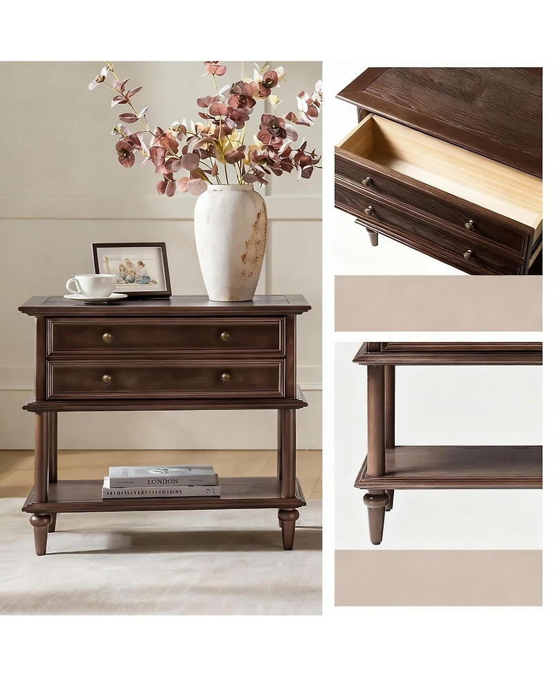 Yigii Drawer & Open Shelf Farmhouse Nightstand