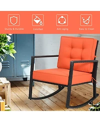 Gymax Outdoor Wicker Rocking Chair Patio Lawn Rattan Single Chair Glider with Cushion