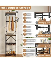 Gouun Freestanding Coat Rack with 4 Storage Shelves and 6 Hooks