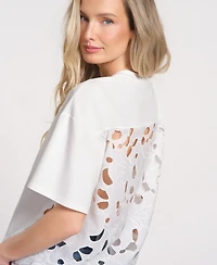 Isaac Mizrahi Women's Eyelet Lace Back Ruffle Top