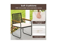 Boyel Living 3 Pieces Patio Furniture Set Pe Rattan Porch Chairs with Round Tempered Glass Top Table