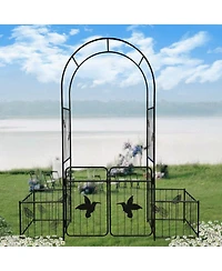 Clihome Metal Garden Arch with doors Garden Arbor Trellis Climbing Plants Support Arch Outdoor Arch