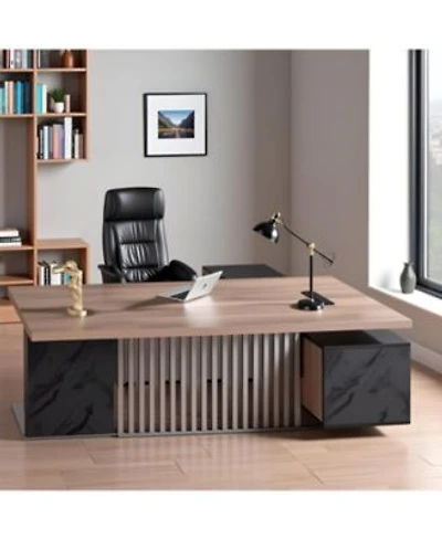 Logicfox Large Executive Desk with Drawers Cabinet Outlet Cable Management for Business Furniture Set Workstation