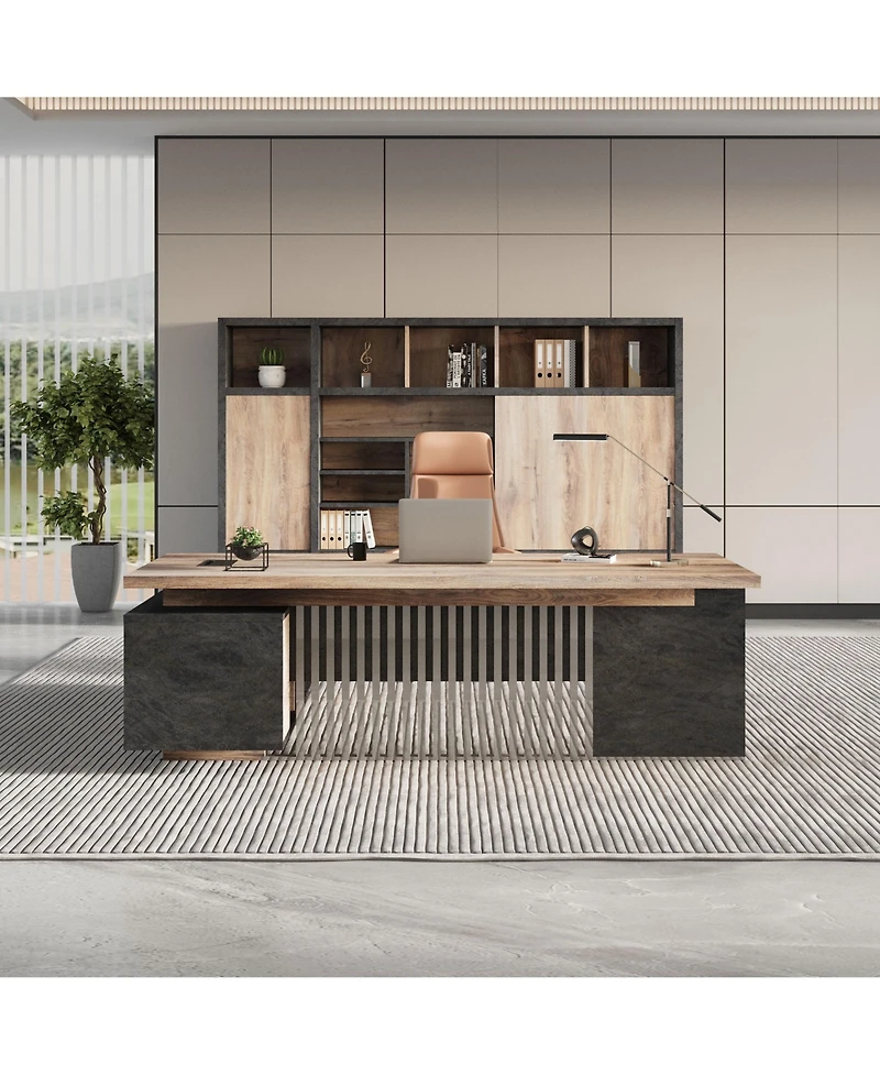 Logicfox Large Executive Desk with Drawers Cabinet Outlet Cable Management for Business Furniture Set Workstation