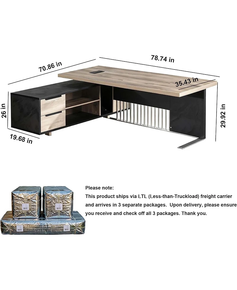 Logicfox Large Executive Desk with Drawers Cabinet Outlet Cable Management for Business Furniture Set Workstation