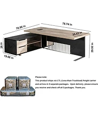 Logicfox Large Executive Desk with Drawers Cabinet Outlet Cable Management for Business Furniture Set Workstation