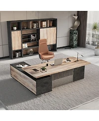 Logicfox Large Executive Desk with Drawers Cabinet Outlet Cable Management for Business Furniture Set Workstation