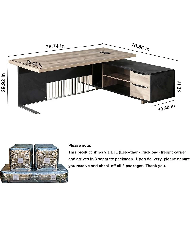 Logicfox Large Executive Desk with Drawers Cabinet Outlet Cable Management for Business Furniture Set Workstation
