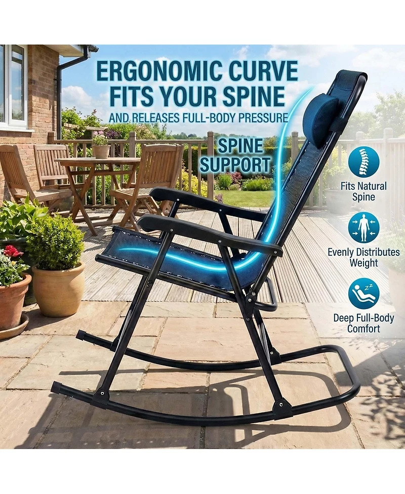 Clihome Set of 2 Folding Leisure Rocking Chair Set, Patio Chairs 2 Person Seating Group