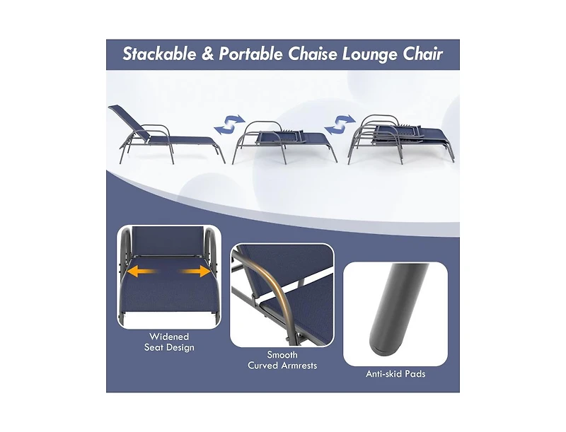 Boyel Living Adjustable Patio Chaise Folding Lounge Chair with Backrest