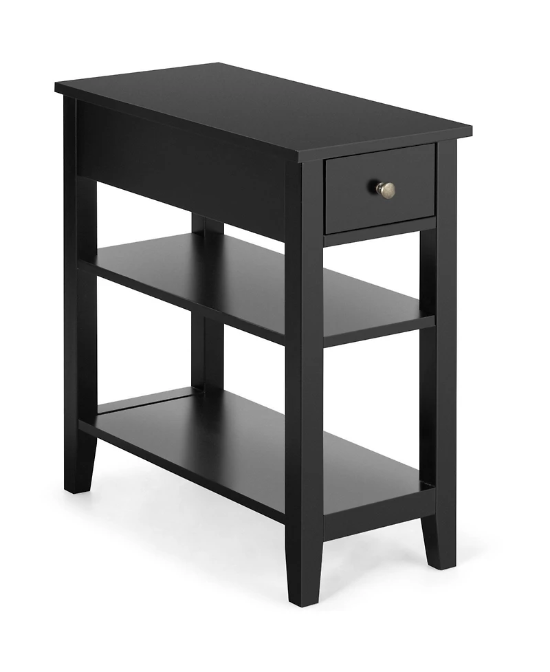 sumyeg 3-Tier Nightstand Bedside Table Sofa Side with Double Shelves Drawer