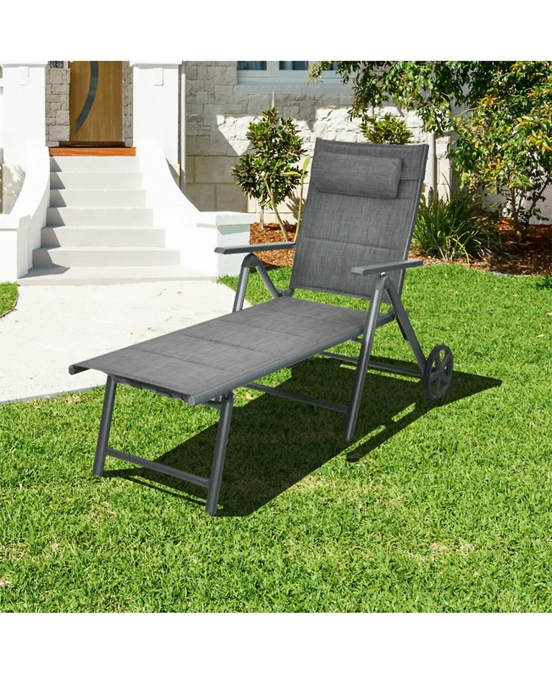 Clihome Patio Reclining Chaise Lounge with Adjustable Neck Pillow