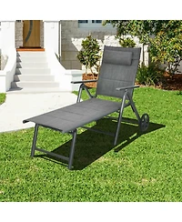 Clihome Patio Reclining Chaise Lounge with Adjustable Neck Pillow
