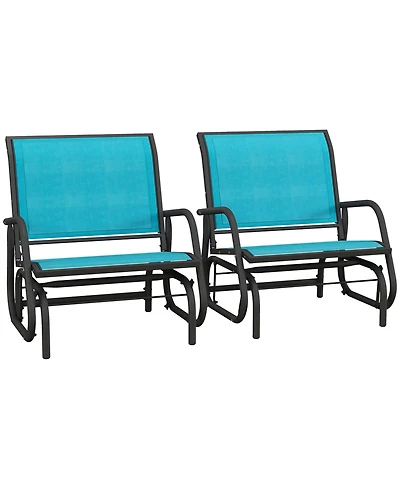 Flynama Outsunny Porch Glider Set of 2 Metal Frame Mesh Fabric Curved Armrests Steel Frame for Garden Poolside Backyard Balcony