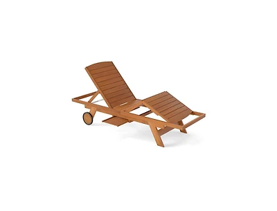Clihome Outdoor Chaise Lounge Chair with Wheels 4-Position Patio Wood Recliner with Adjustable Backrest
