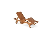 Clihome Outdoor Chaise Lounge Chair with Wheels 4-Position Patio Wood Recliner with Adjustable Backrest