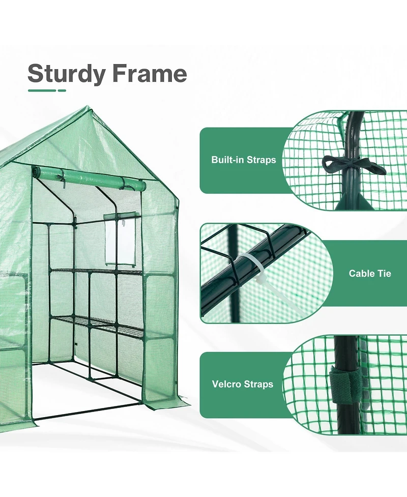 Aoodor Walk-in Greenhouse with 4 Shelves, Outdoor Garden Plant House with Pe Cover for Growing Vegetables, Flowers