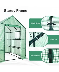 Aoodor Walk-in Greenhouse with 4 Shelves, Outdoor Garden Plant House with Pe Cover for Growing Vegetables, Flowers