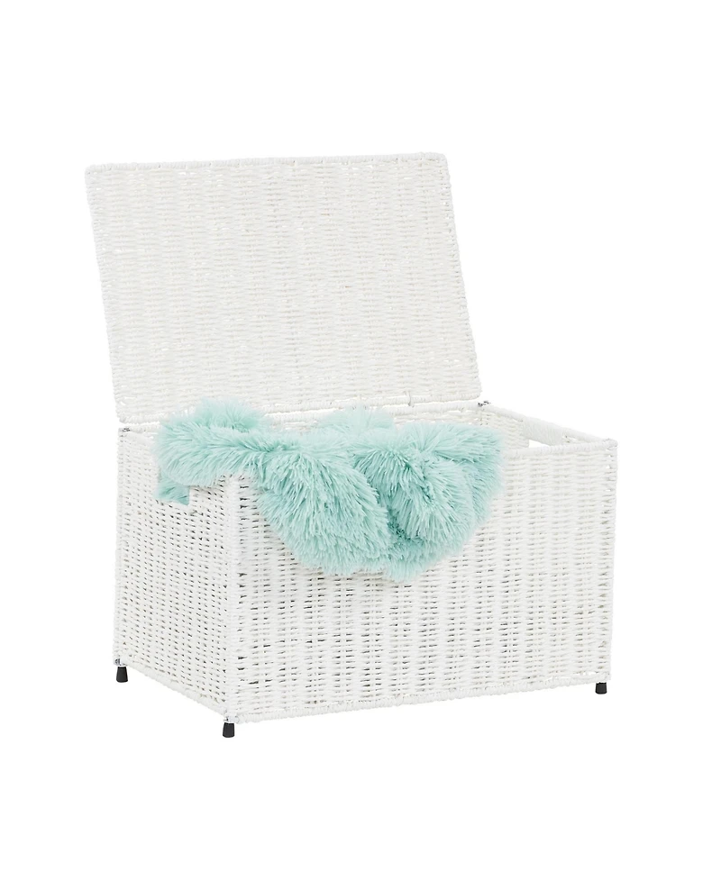 Household Essentials Woven Paper Rope Storage Chest with Hinged Lid and Integrated Handles