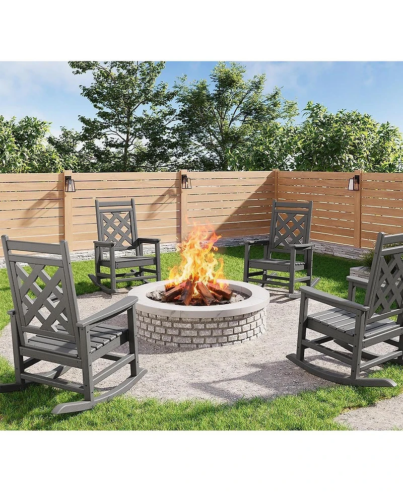 gaomon Set of 4 Outdoor Rocking Chair, Hdpe Weather Resistant Patio Chair Porch Rocker with Wood Texture and 380 Lbs Support for Deck