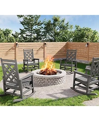 gaomon Set of 4 Outdoor Rocking Chair, Hdpe Weather Resistant Patio Chair Porch Rocker with Wood Texture and 380 Lbs Support for Deck