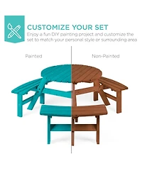 Best Choice Products 6-Person Circular Outdoor Wooden Picnic Table w/ 3 Built-In Benches, Umbrella Hole