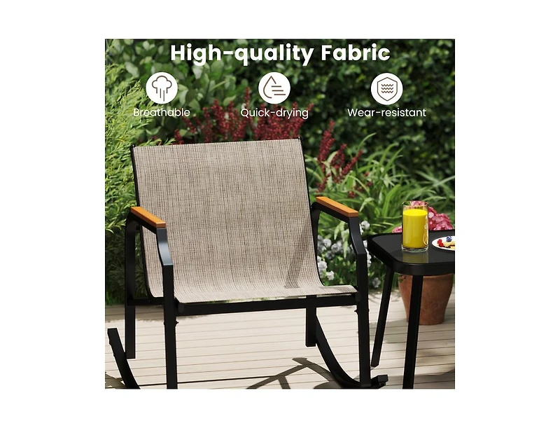 Boyel Living 3 Piece Patio Rocking Bistro Set with Tempered Glass Coffee Table and Armrests