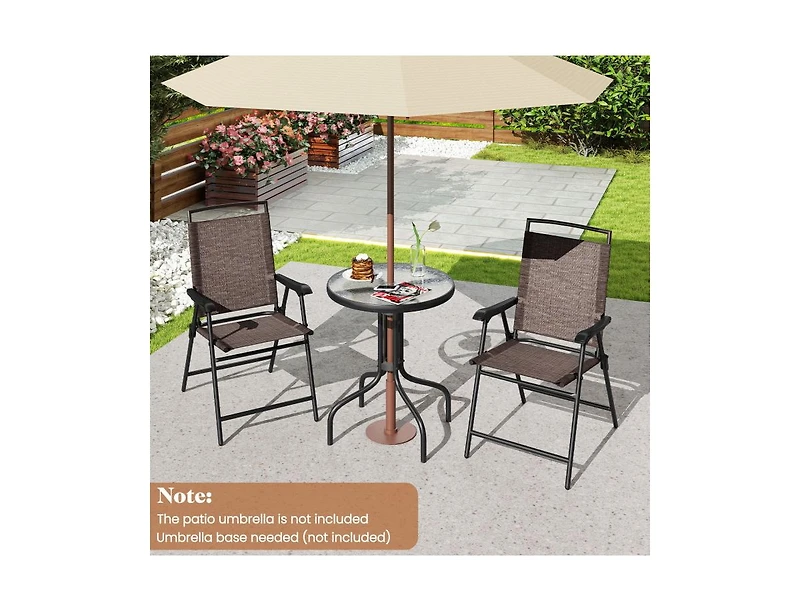 Boyel Living 3 Pieces Patio Round Table and Folding Chairs Set with Rippled Tempered Glass Tabletop