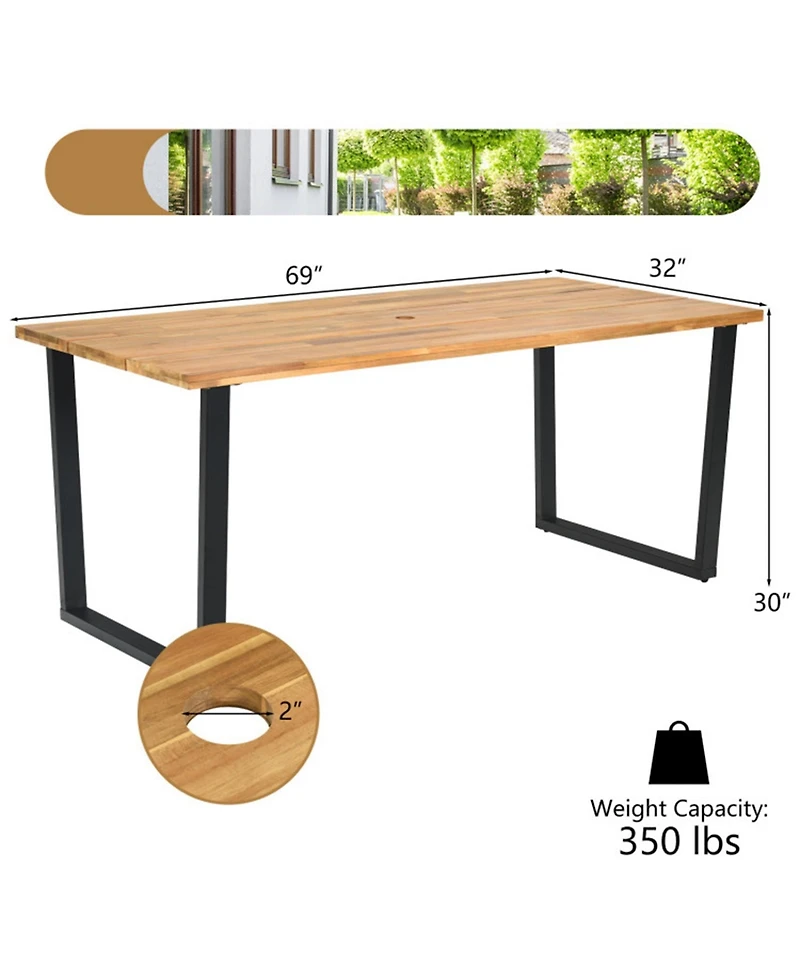 Clihome 7 Pieces Rattan Patio Dining Set with Umbrella Hole