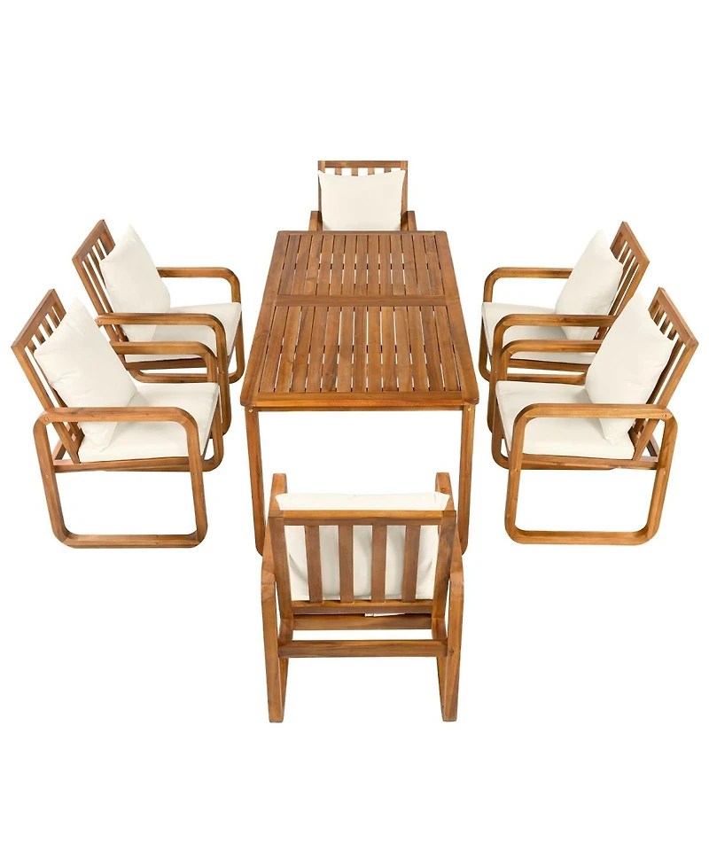 Asagikoiai 7-Piece Acacia Wood Patio Dining Set with Rectangular Outdoor Table and 6 Armchairs
