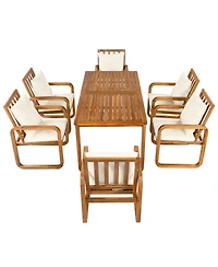 Asagikoiai 7-Piece Acacia Wood Patio Dining Set with Rectangular Outdoor Table and 6 Armchairs