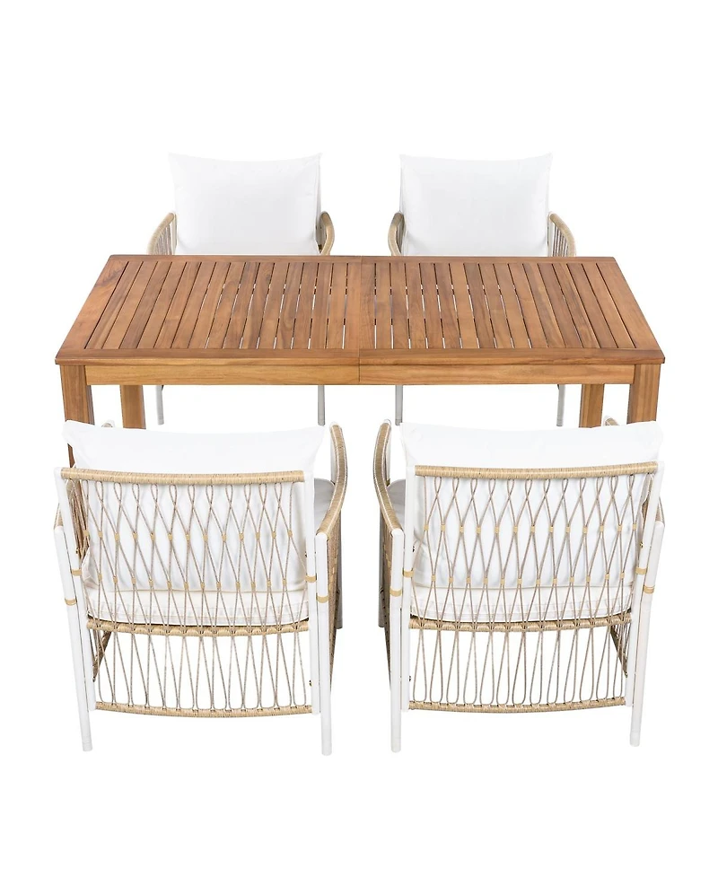 Asagikoiai 5-Piece Acacia Wood and Rattan Patio Dining Set, 67" Dining Table and 4 Chairs