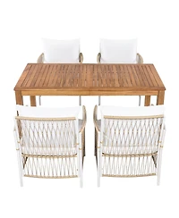 Asagikoiai 5-Piece Acacia Wood and Rattan Patio Dining Set, 67" Dining Table and 4 Chairs