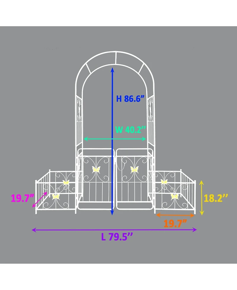 Clihome Metal Garden Arch with Gate 79.5" Wide x 86.6" High Climbing Plants Support Rose Arch Outdoor