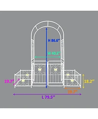Clihome Metal Garden Arch with Gate 79.5" Wide x 86.6" High Climbing Plants Support Rose Arch Outdoor
